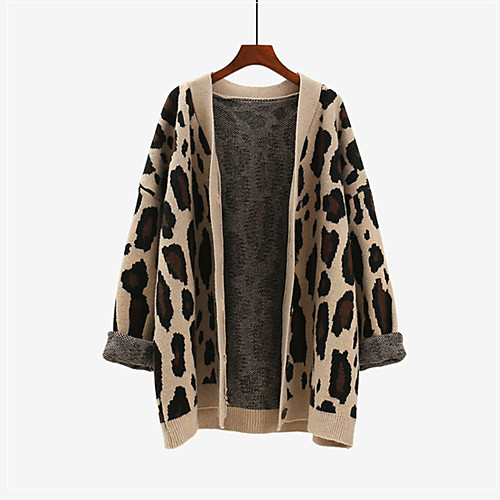

Women's Stylish Leopard Cardigan Long Sleeve Sweater Cardigans V Neck Fall Spring Gray Orange Beige