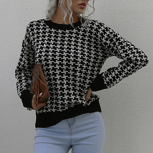 

Women's Plaid / Check Sweater Long Sleeve Sweater Cardigans Round Neck color