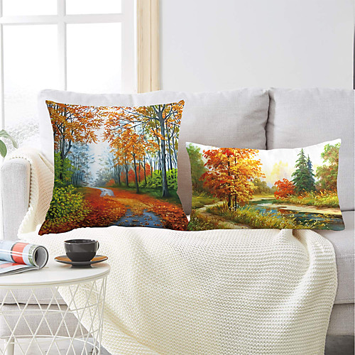 

Oil Painting Style Double Side Cushion Cover 2PC Soft Decorative Square Throw Pillow Cover Cushion Case Pillowcase for Bedroom Livingroom Superior Quality Machine Washable Outdoor Cushion for Sofa Couch Bed Chair