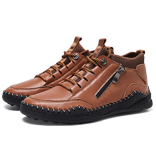 

Men's Boots Crochet Leather Shoes Fashion Boots Business Sporty Casual Daily Outdoor Nappa Leather Cowhide Handmade Non-slipping Shock Absorbing Khaki Black Brown Fall Winter