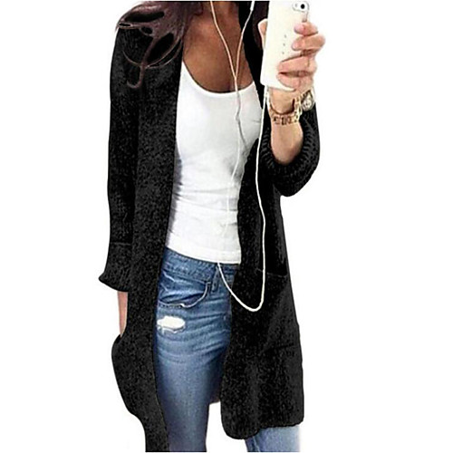 

Women's Stylish Solid Color Cardigan Cotton Long Sleeve Sweater Cardigans Crew Neck Fall Black Gray