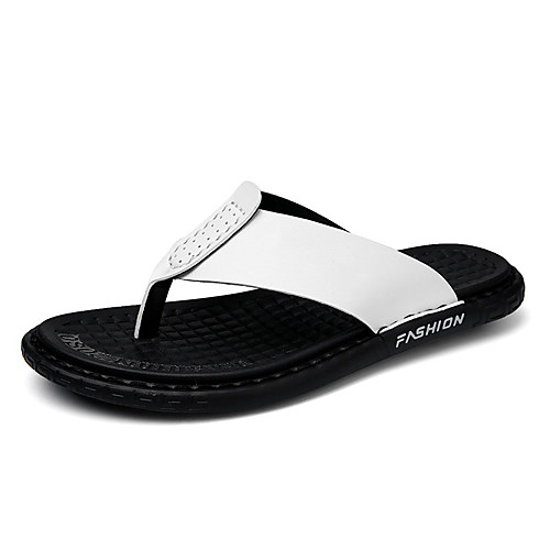 

Men's Slippers & Flip-Flops Casual Beach Beach Home PU Breathable Non-slipping Wear Proof White Black Gray Summer