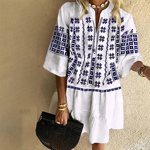 

Women's A Line Dress Short Mini Dress Blue Half Sleeve Print Print Summer V Neck Elegant Casual 2021 S M L XL XXL