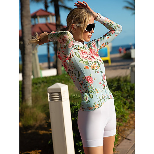 

21Grams Women's Long Sleeve Cycling Jersey Summer Spandex Polyester Green Floral Botanical Bike Jersey Top Mountain Bike MTB Road Bike Cycling Quick Dry Moisture Wicking Breathable Sports Clothing