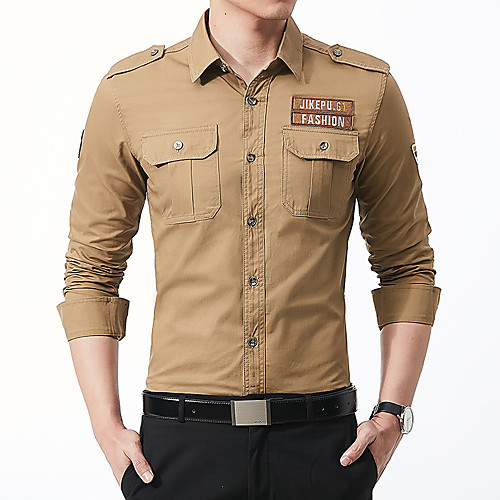 

Men's Shirt Solid Color Plus Size Long Sleeve Casual Tops Cotton Simple Blue Army Green Khaki