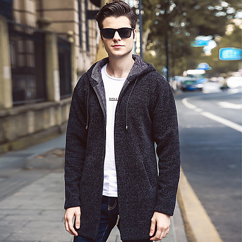 

Men's Unisex Stylish Vintage Style Zipper Front Stripe Pocket Knitted Solid Color Cardigan Sweater Long Sleeve Sweater Cardigans Hooded Fall Winter Blue Light gray Black