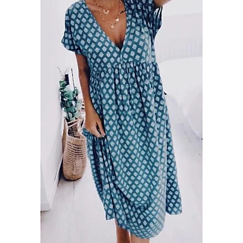 

Women's T Shirt Dress Tee Dress Midi Dress Purple Red Wine Sky Blue Brown Short Sleeve Dot Criss Cross Ruched Spring Summer V Neck Casual Loose 2021 S M L XL XXL 3XL 4XL 5XL