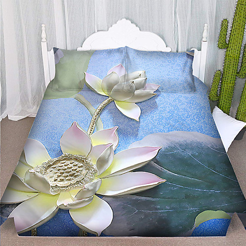

3D oil painting lotus quilts bedclothes cross border 4-piece set