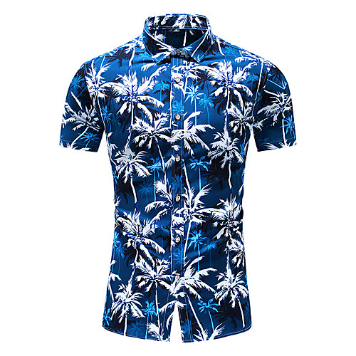 

Men's Shirt Other Prints Coconut Tree Plus Size Print Short Sleeve Casual Tops Hawaiian Beach Blue
