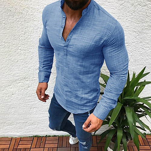 

Men's Shirt non-printing Solid Color collared shirts Long Sleeve Casual Tops Casual Streetwear Chinoiserie Blue Gray White