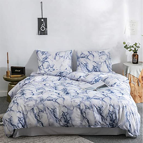 

3 Pcs Queen Duvet Cover Set Marble Printed Bedding Sets Blue and White Abstract Comforter Cover with Zipper Ties Soft Lightweight Microfiber 1 Duvet Cover and 2 Pillow Shams