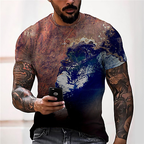 

Men's Unisex Tee T shirt Shirt 3D Print Graphic Prints Sea Print Short Sleeve Daily Tops Casual Designer Big and Tall Brown