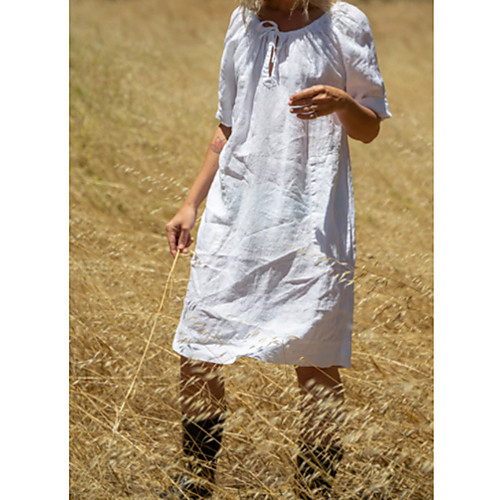 

Women's A Line Dress Knee Length Dress White Half-Sleeve Solid Color Classic Style Spring, Fall, Winter, Summer Round Neck Casual 2021 S M L XL XXL