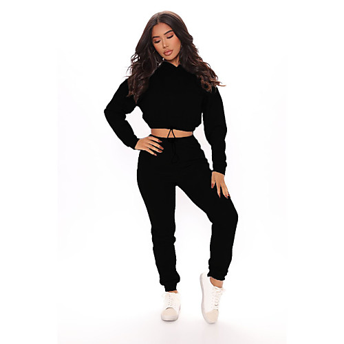 

Women's Streetwear Solid Color Vacation Two Piece Set Sweatshirt Tracksuit Pant Bell Sleeve Tops