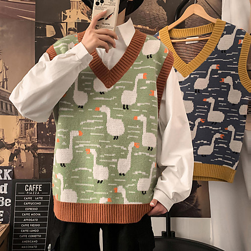 

Men's Animal Cardigan Long Sleeve Sweater Cardigans Crew Neck Winter Light Green Light Blue