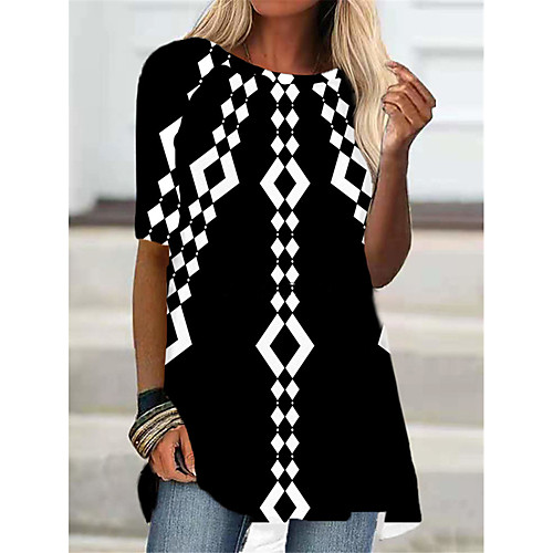 

Women's T Shirt Dress Tee Dress Short Mini Dress Rainbow Black Half Sleeve Print Geometric Print Fall Summer Round Neck Casual 2021 S M L XL XXL 3XL