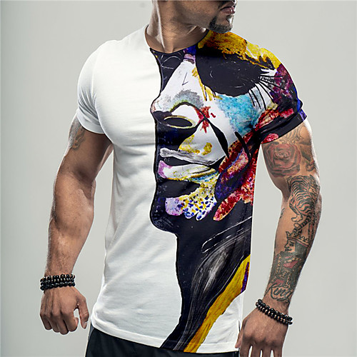 

Men's Unisex Tee T shirt Shirt 3D Print Graphic Prints Human face Print Short Sleeve Daily Tops Casual Designer Big and Tall White