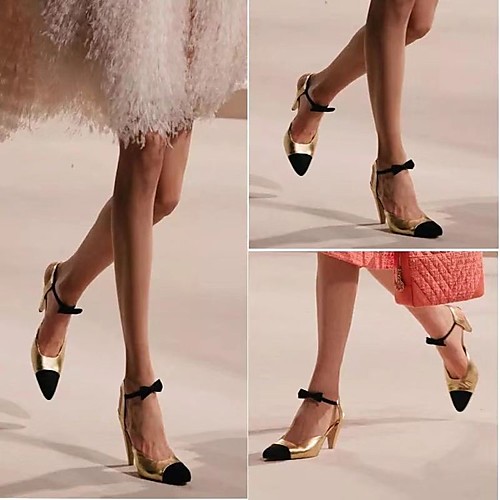 

Women's Heels Pumps Pointed Toe PU Solid Colored Gold Black
