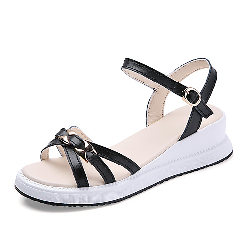 

Women's Sandals Wedge Heel Open Toe Daily Work Leather Sequin Solid Colored White Black Beige