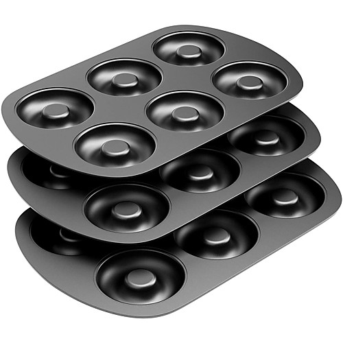 

Set of 3 Non-Stick 6-Cavity Donuts Baking Pans High Quality Carbon Steel Heatproof Individual Full-Sized DIY Donuts