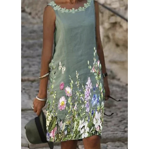 

Women's Strap Dress Short Mini Dress Light Green Sleeveless Floral Print Spring Summer Casual 2021 XS S M L XL XXL XXXL 4XL