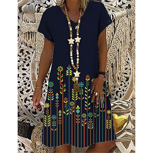 

Women's T Shirt Dress Tee Dress Knee Length Dress Black Short Sleeve Floral Print Print Summer V Neck Casual 2021 S M L XL XXL 3XL
