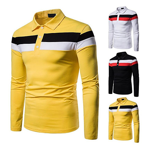 

Men's Golf Shirt Tennis Shirt Color Block Basic Short Sleeve Daily Tops Cotton Active Shirt Collar Yellow White Black / Summer