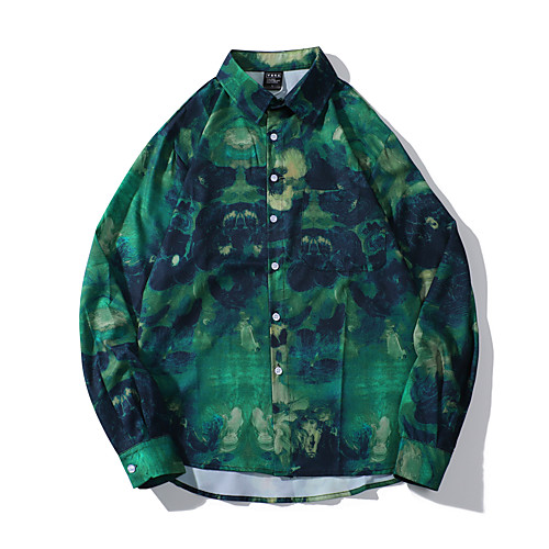 

Men's Shirt Other Prints Graphic Camo / Camouflage Button-Down Print Long Sleeve Casual Tops Basic Green