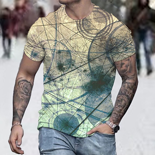 

Men's Tee T shirt Shirt 3D Print Graphic Geometric Plus Size Short Sleeve Casual Tops Basic Designer Big and Tall Blue Yellow Brown