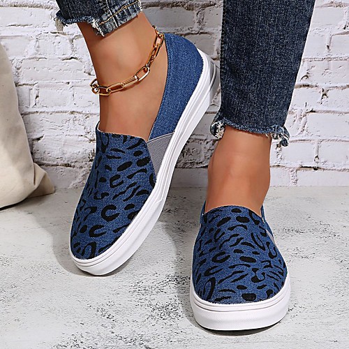 

Women's Loafers & Slip-Ons Flat Heel Round Toe Canvas Solid Colored Blue