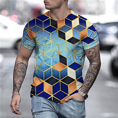 

Men's Unisex Tee T shirt Shirt 3D Print Geometric Graphic Prints Print Short Sleeve Daily Tops Casual Designer Big and Tall Blue