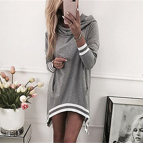 

Women's Shift Dress Red Wine Grey Black Stripes Plus High Low Spring Summer Hooded Sporty Casual 2021 S M L XL XXL XXXL 4XL 5XL