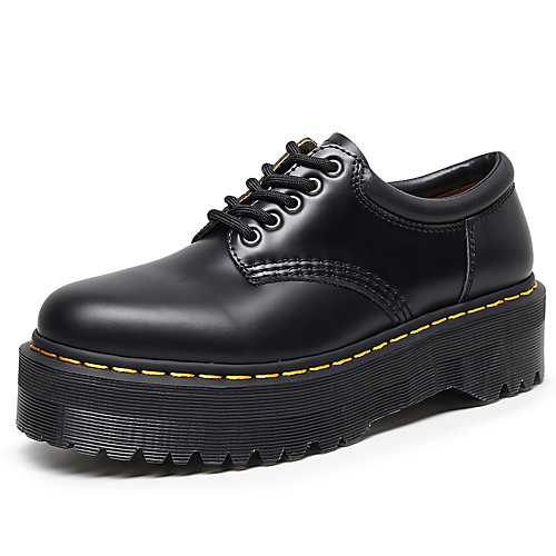 

Women's Sneakers High Heel Round Toe Booties Ankle Boots Daily Work Leather Solid Colored Black