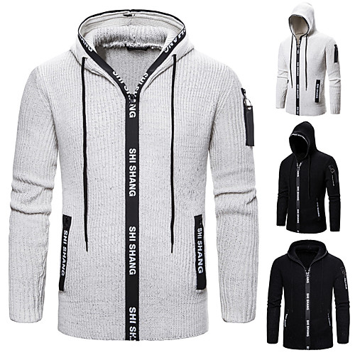 

Men's Solid Color Sweater Long Sleeve Sweater Cardigans Crew Neck Fall Light gray Black