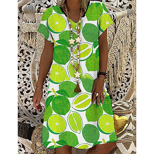 

Women's T Shirt Dress Tee Dress Knee Length Dress Green Short Sleeve Print Print Spring Summer V Neck Casual Holiday 2021 S M L XL XXL 3XL