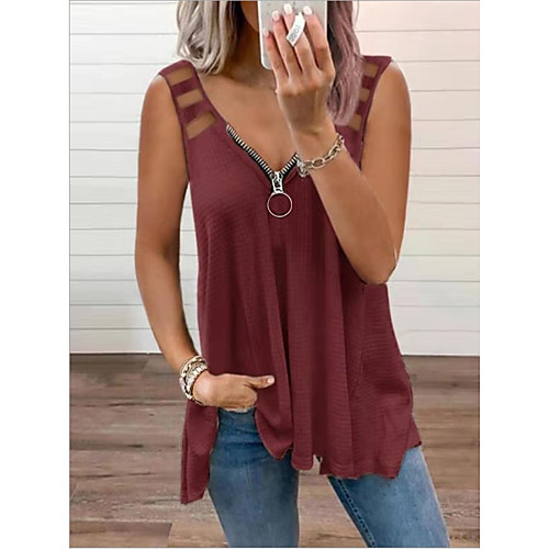 

Women's Beach Tank Top Vest Leopard Quarter Zip Print V Neck Streetwear Boho Tops Loose Blushing Pink Wine Gray