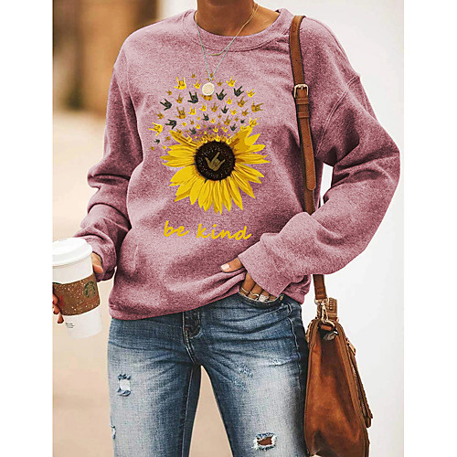 

Women's Sweatshirt Pullover Text Sunflower Hand Print Daily Sports Hot Stamping Sportswear Streetwear Hoodies Sweatshirts Wine Fuchsia Green
