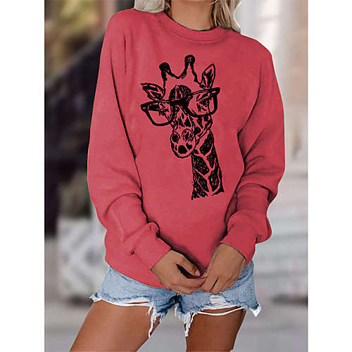 

Women's Sweatshirt Pullover Giraffe Animal Print Daily Sports Hot Stamping Sportswear Streetwear Hoodies Sweatshirts Blue Wine Red