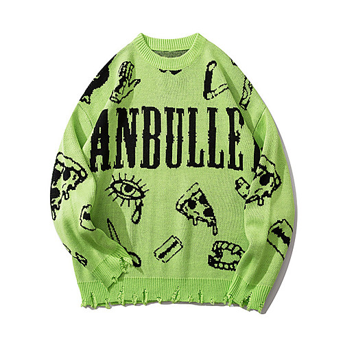 

Men's Unisex Stylish Vintage Style Gothic Knitted Letter Pullover Sweater Long Sleeve Sweater Cardigans Crew Neck Fall Winter Green Black
