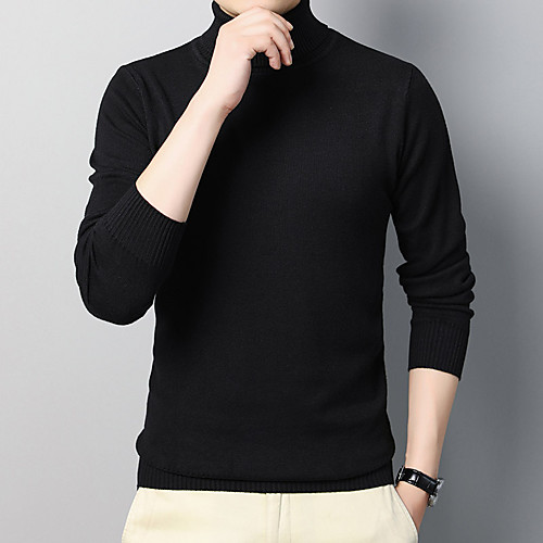 

Men's Stylish Vintage Style Knitted Solid Color Pullover Sweater Long Sleeve Sweater Cardigans Turtleneck Fall Winter Yellow Wine Gray