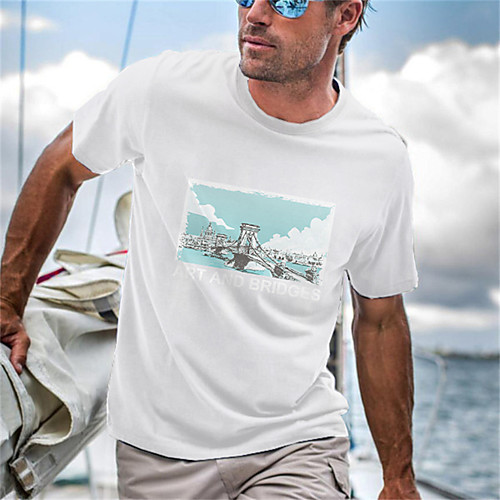 

Men's Unisex Tee T shirt Shirt Hot Stamping Graphic Prints Bridge Letter Short Sleeve Casual Tops Cotton Basic Fashion Designer Big and Tall Gray White Black