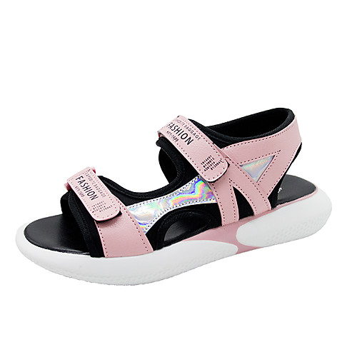 

Women's Sandals Flat Heel Open Toe Booties Ankle Boots Daily Work PU Elastic Fabric Sequin Solid Colored Pink White Black