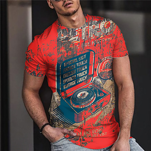 

Men's Unisex Tee T shirt Shirt 3D Print Graphic Prints Vintage Print Short Sleeve Daily Tops Casual Designer Big and Tall Red
