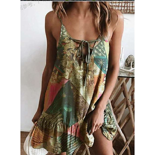 

Women's Strap Dress Short Mini Dress ArmyGreen Sleeveless Multi Color Lace up Ruffle Spring Summer Deep V Casual 2021 S M L XL XXL XXXL