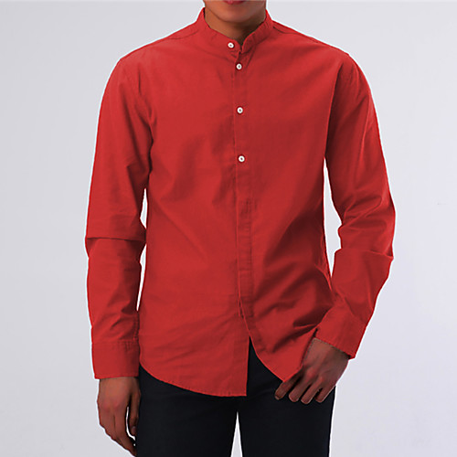 

Men's Shirt Plain Patchwork Long Sleeve Casual Tops Business Simple Lightweight Basic White Black Red