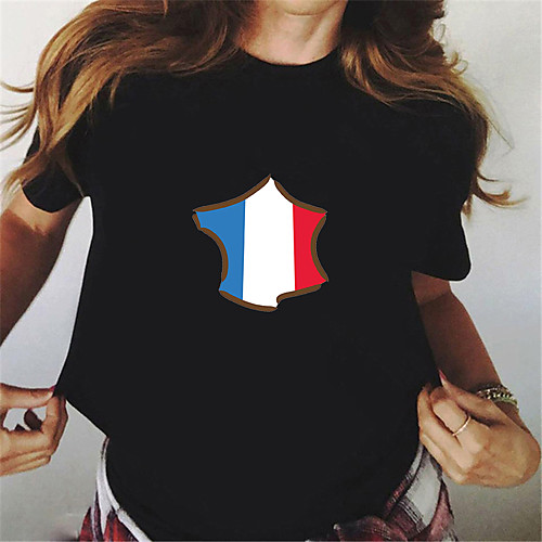 

Women's Painting T shirt National Flag Print Round Neck Basic Tops Cotton Blue Royal Blue Red