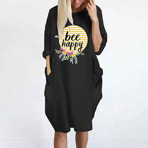 

Women's T Shirt Dress Tee Dress Knee Length Dress Blue Yellow Fuchsia Gray Green White Black Long Sleeve Print Letter Spring Summer Round Neck Casual Oversized 2021 S M L XL XXL 3XL 4XL 5XL