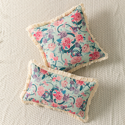

Fashion Floral Botanical Print Around Tassel Decoration Sofa Cushion Cover