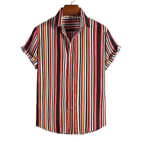 

Men's Shirt Striped Short Sleeve Casual Tops Hawaiian Rainbow