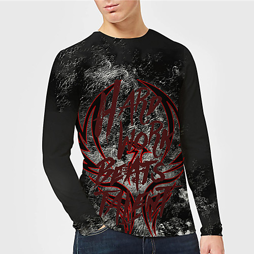 

Men's Unisex Tee T shirt Shirt 3D Print Graphic Prints Letter Print Long Sleeve Daily Tops Casual Designer Big and Tall Black